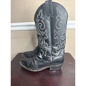 Justin Boots Size 7.5 EE Mens Black Leather Western Cowboy Wide Pointed Toe